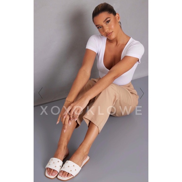 Gold Studded Quilted Single Band Sandal Slide - Picture 7 of 12